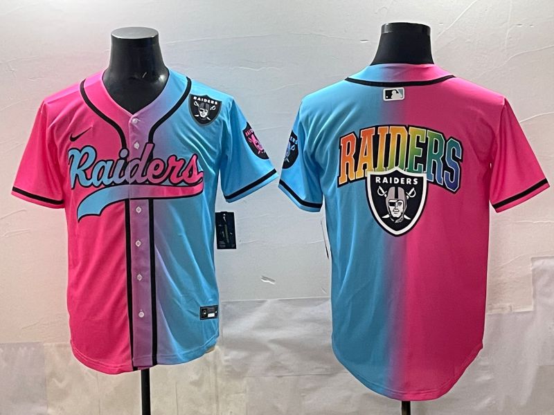 Men 2025 Oakland Raiders Blank Blue pink Nike Limited NFL Jersey style 007